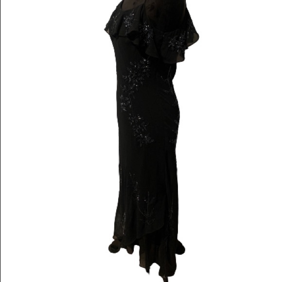 MARINA Floral Deco Beaded Mermaid Gown Black Sz 6 EUC - Picture 7 of 15